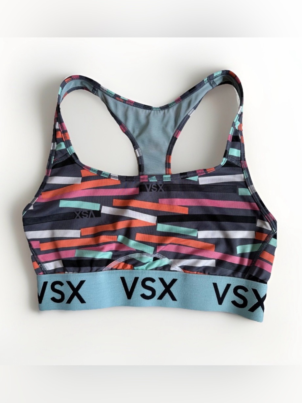 Victoria Secret VSX The Player Striped Racerback Sports Bra Mint & Black Small